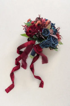 Maid of Honor & Bridesmaid Bouquets in Burgundy & Navy