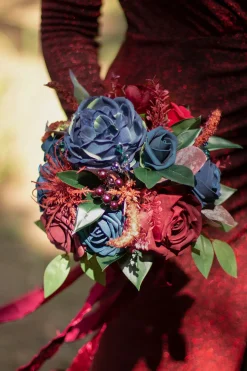 Maid of Honor & Bridesmaid Bouquets in Burgundy & Navy(7" Bouquet x1)