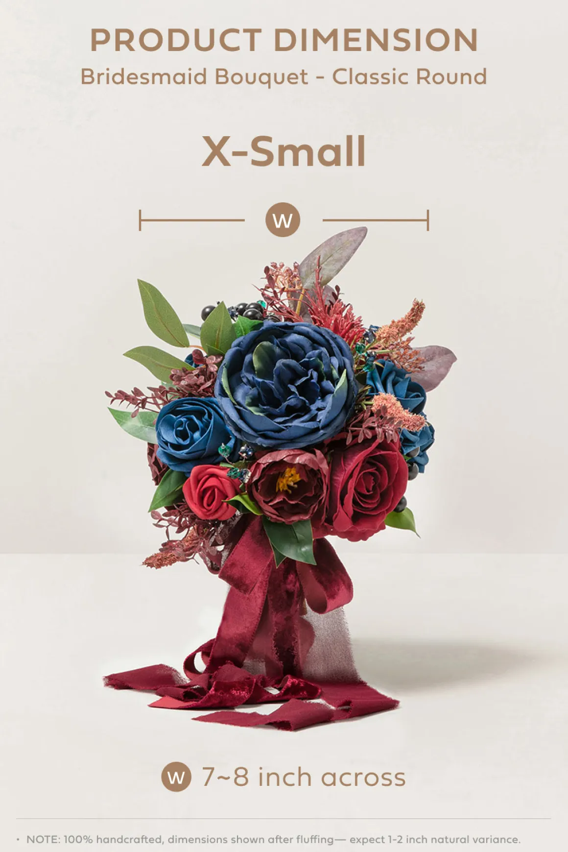 Maid of Honor & Bridesmaid Bouquets in Burgundy & Navy(7" Bouquet x1)