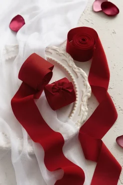 Matte Satin Ribbons 1.5" w x 20' h - Carmine (Set of 3) | Clearance