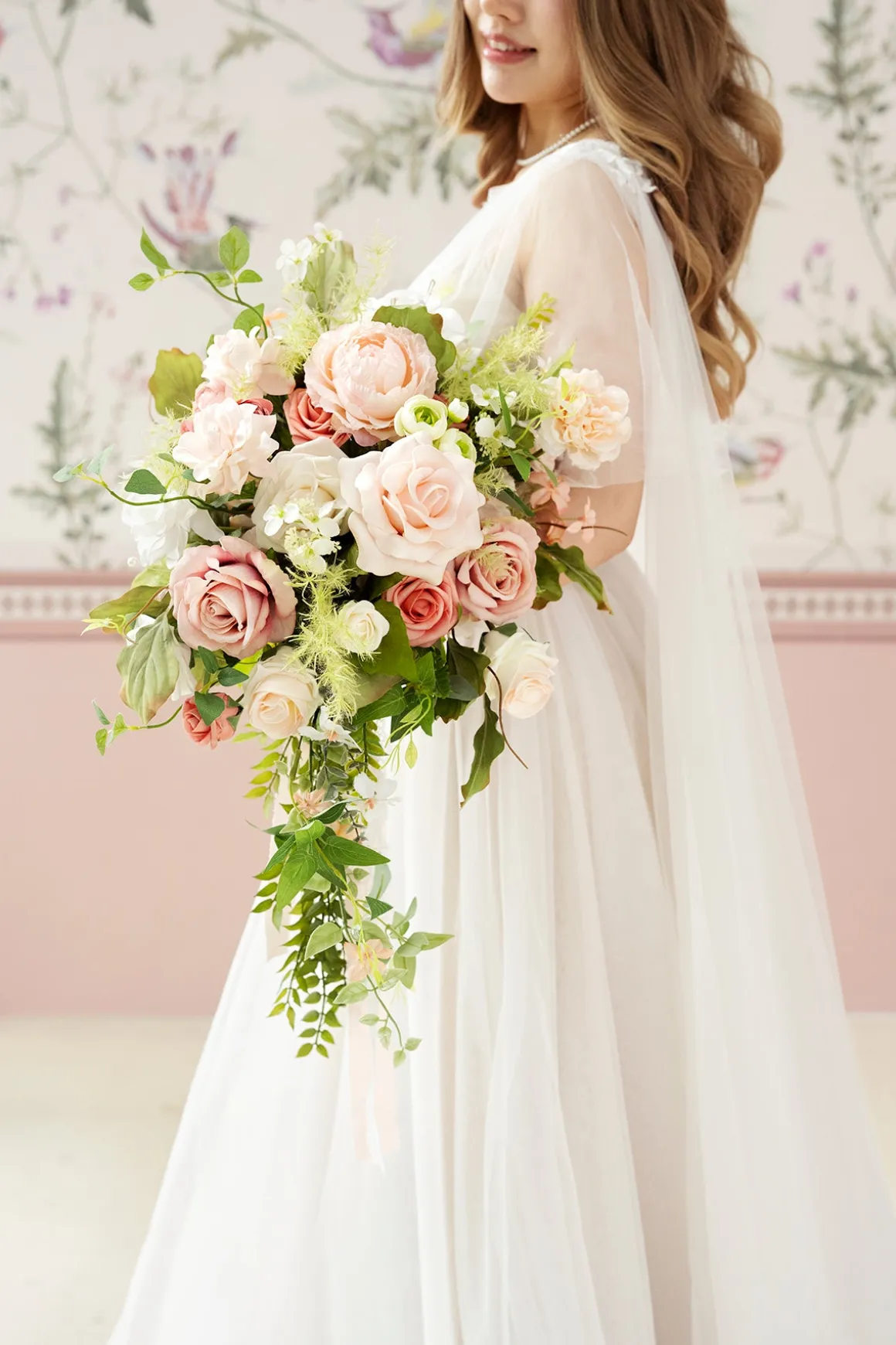 Medium Cascade Bridal Bouquet in Garden Blush