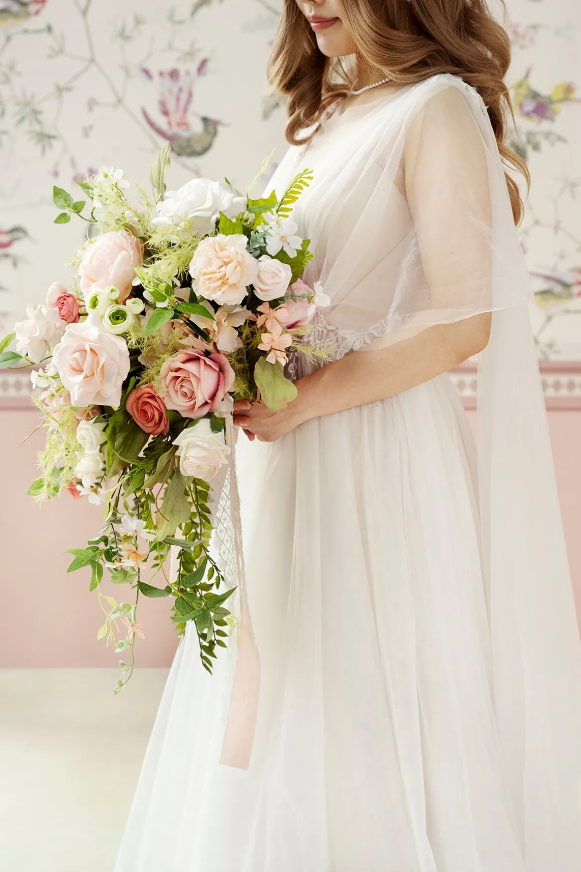 Medium Cascade Bridal Bouquet in Garden Blush