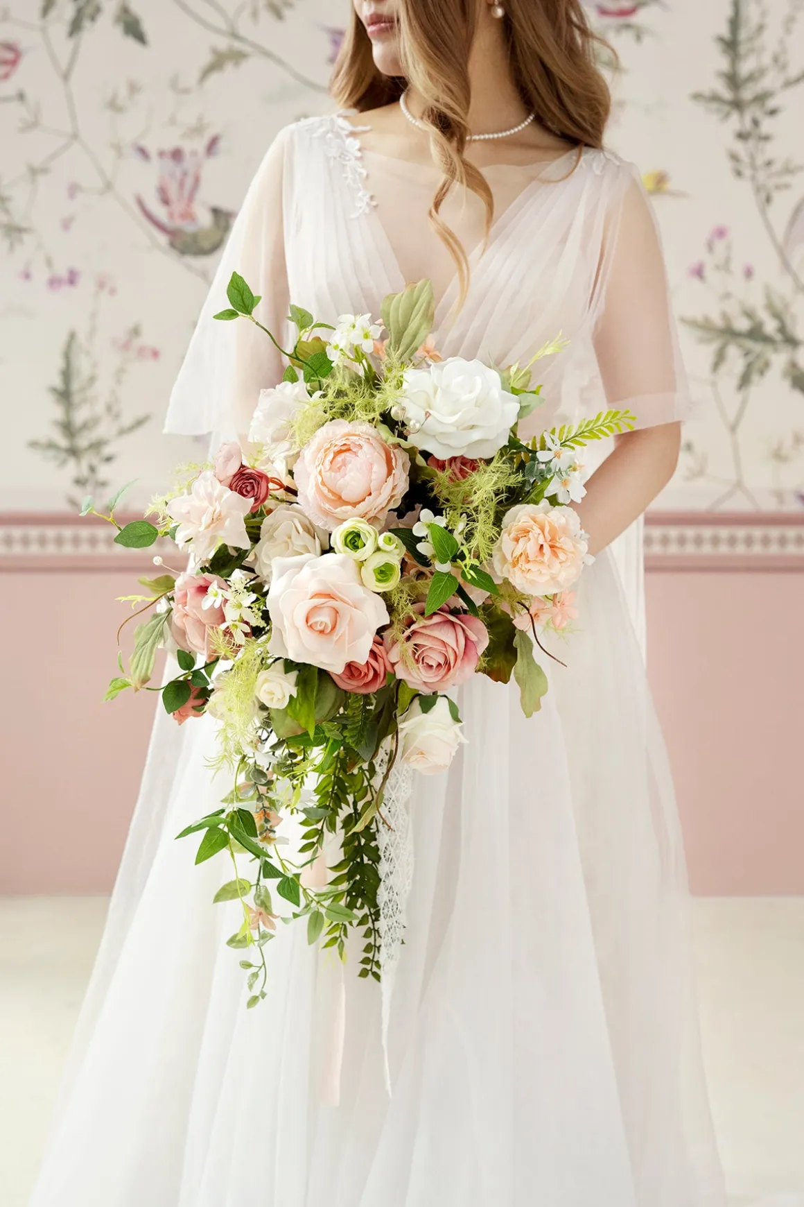 Medium Cascade Bridal Bouquet in Garden Blush