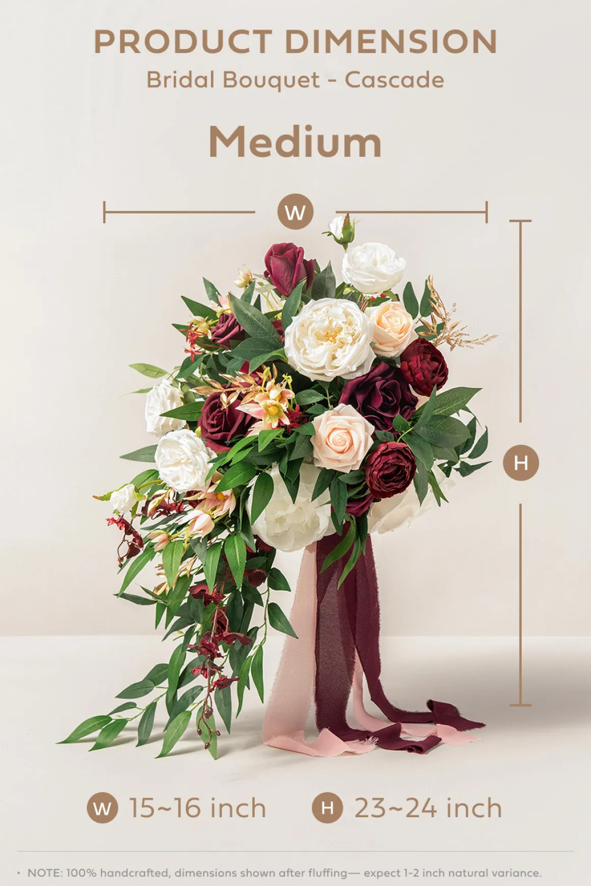 Medium Cascade Bridal Bouquet in Romantic Marsala
