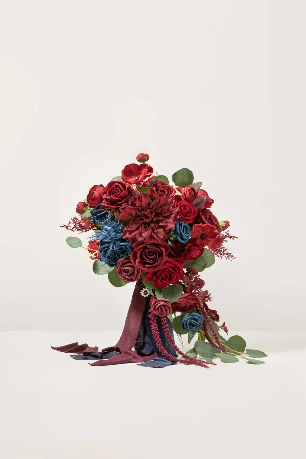 Medium Cascade Bridal Bouquet in Burgundy & Navy | Clearance