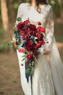 Medium Cascade Bridal Bouquet in Burgundy & Navy | Clearance