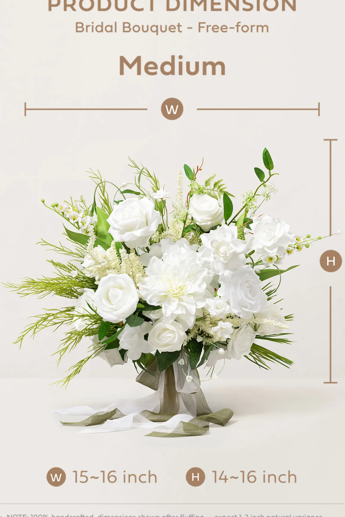 Medium Free-Form Bridal Bouquet in Olive & White | Clearance