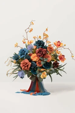Medium Free-Form Bridal Bouquet in Dark Teal & Burnt Orange | Clearance