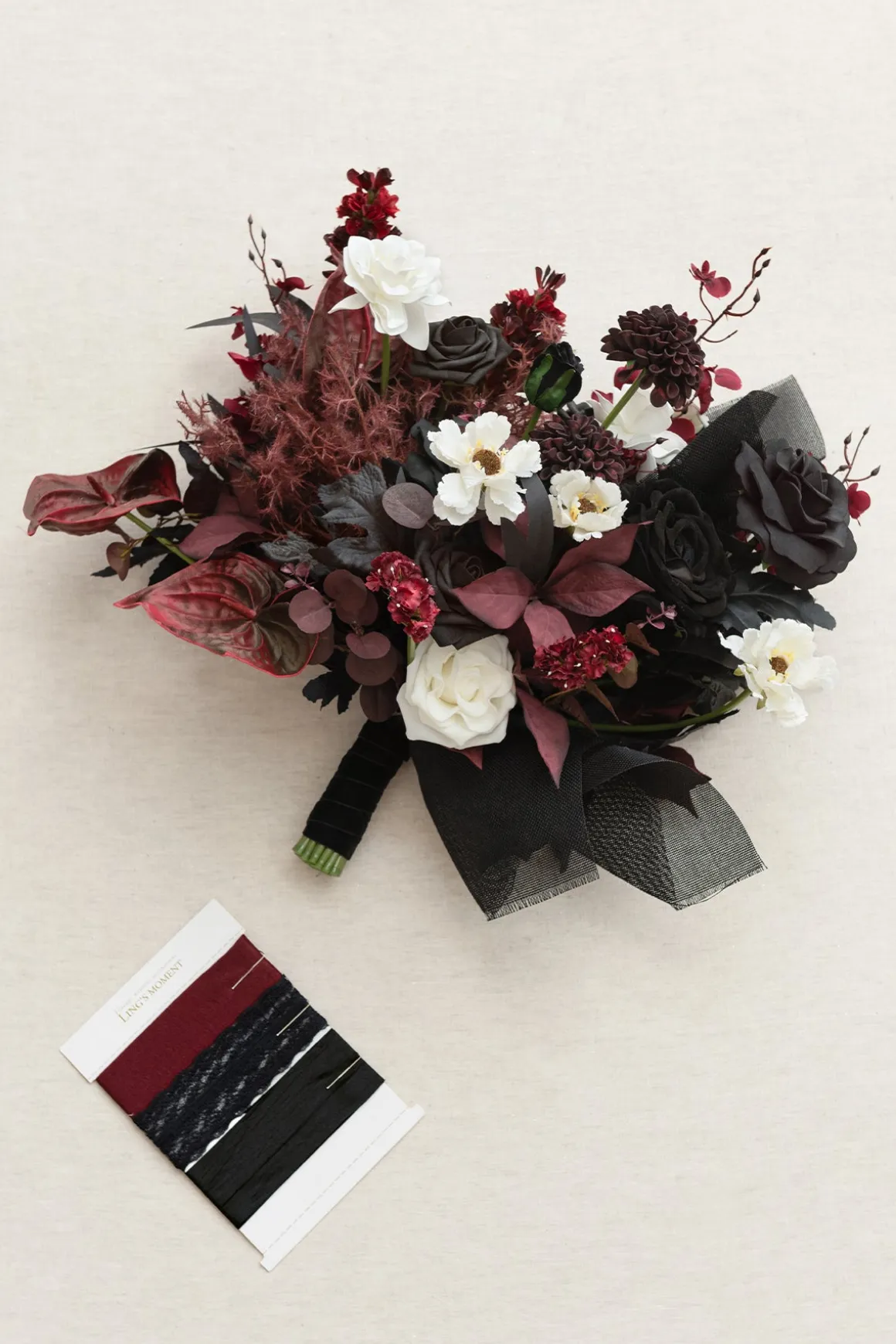 Medium Free-Form Bridal Bouquet in Moody Burgundy & Black | Clearance