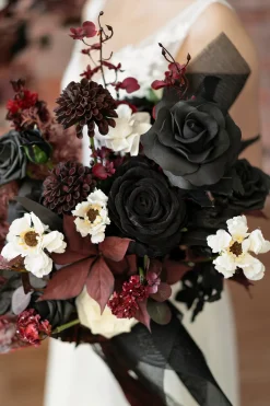 Medium Free-Form Bridal Bouquet in Moody Burgundy & Black | Clearance