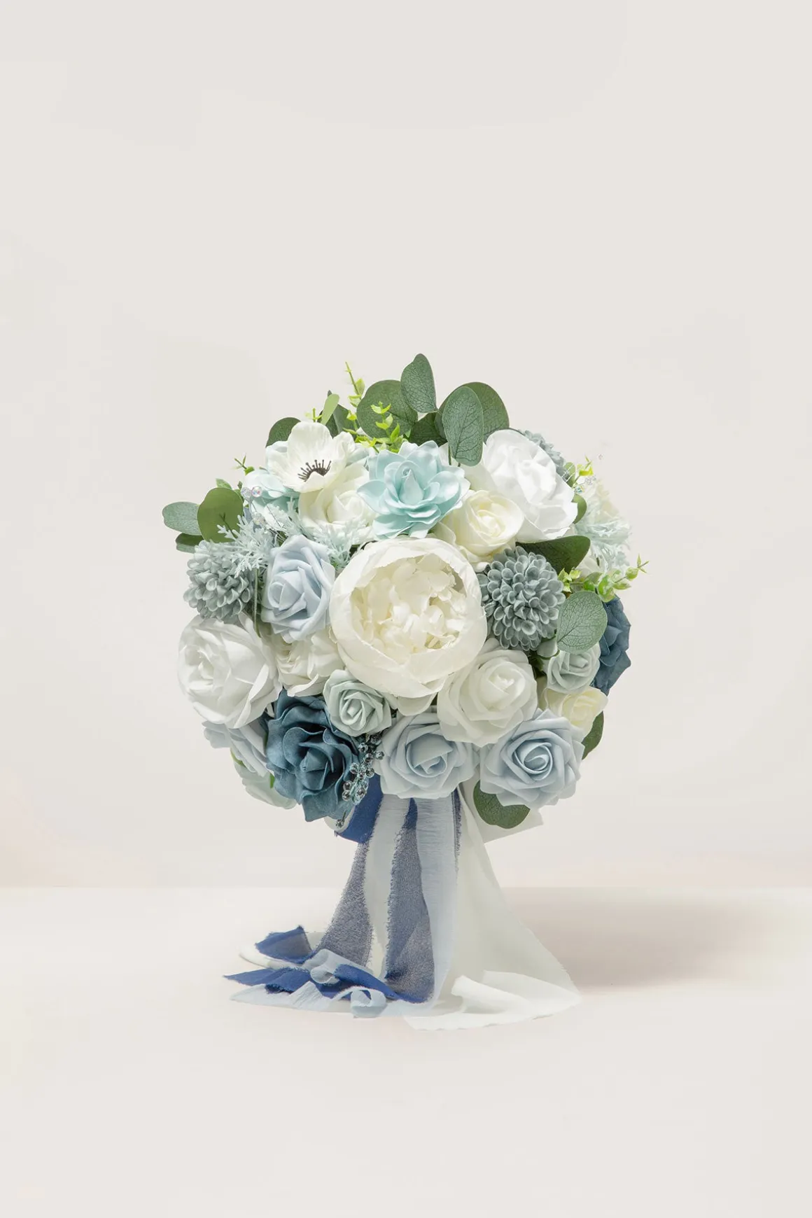 Medium Round Bridal Bouquet in Dusty Blue & Navy | Clearance