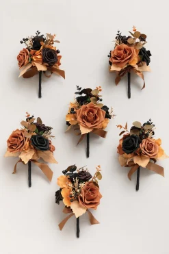 Mini Premade Flower Centerpiece Set in Black & Pumpkin Orange