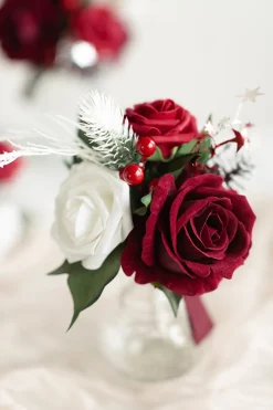 Mini Premade Flower Centerpiece Set in Christmas Red & Sparkle | Clearance