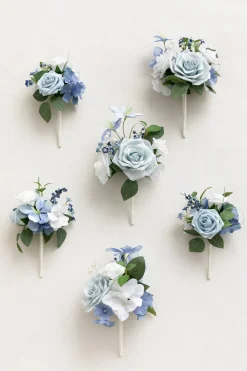 Mini Premade Flower Centerpiece Set in Dusty Blue & White