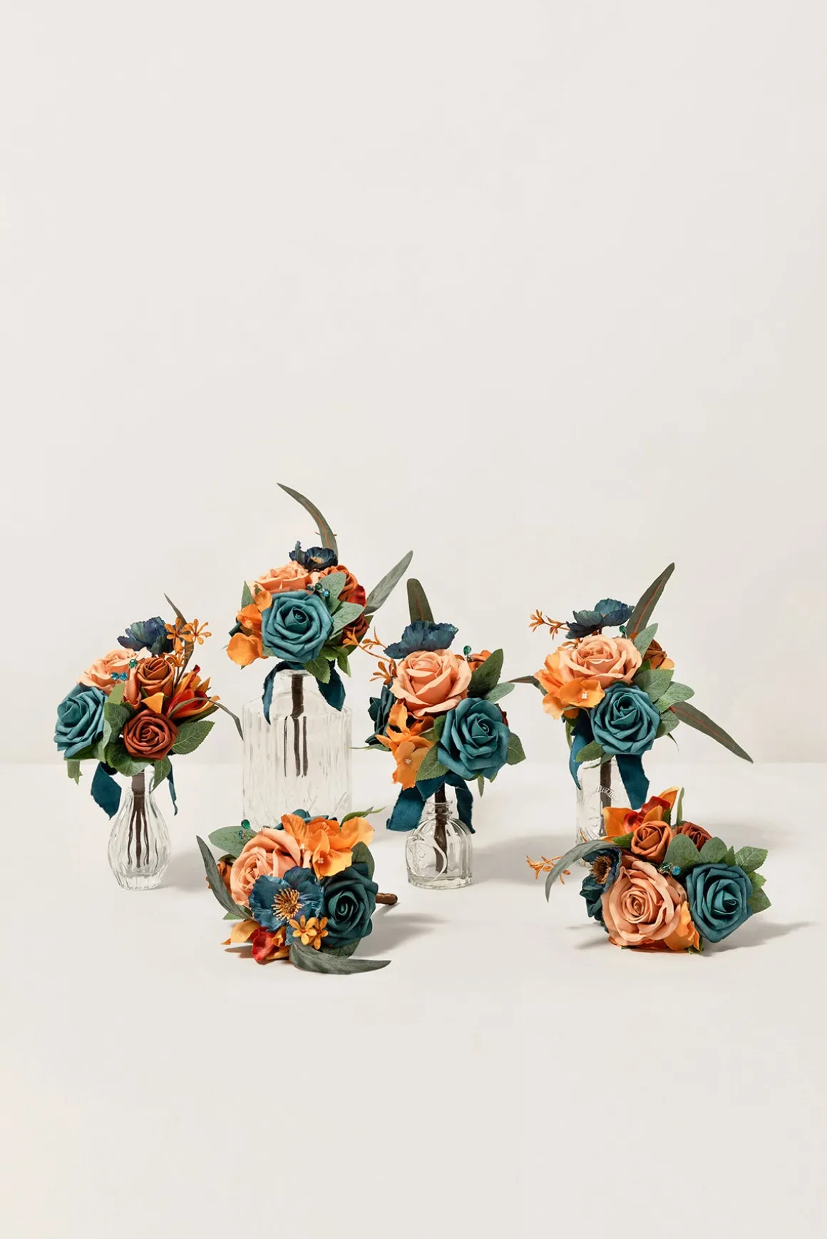 Mini Ready-to-Use Flower Centerpiece Set in Dark Teal & Burnt Orange