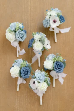 Mini Ready-to-Use Flower Centerpiece Set in Dusty Blue & Navy