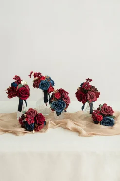 Mini Ready-to-Use Flower Centerpiece Set in Burgundy & Navy