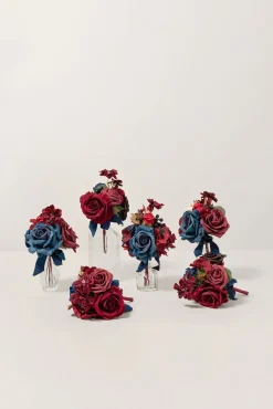 Mini Ready-to-Use Flower Centerpiece Set in Burgundy & Navy