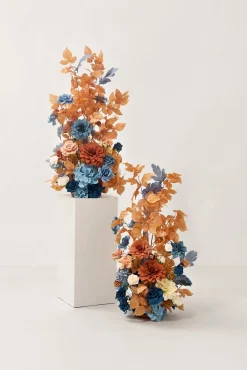 Oversized Free-Standing Ground Flower Arrangements in Russet Orange & Denim Blue | Clearance