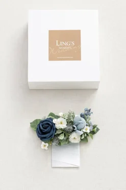 Pocket Square Boutonniere for Groom in Dusty Blue & Navy