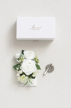 Pocket Square Boutonniere for Groom in White & Sage