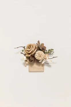 Pocket Square Boutonniere for Groom in Sand Beige & Toffee | Clearance