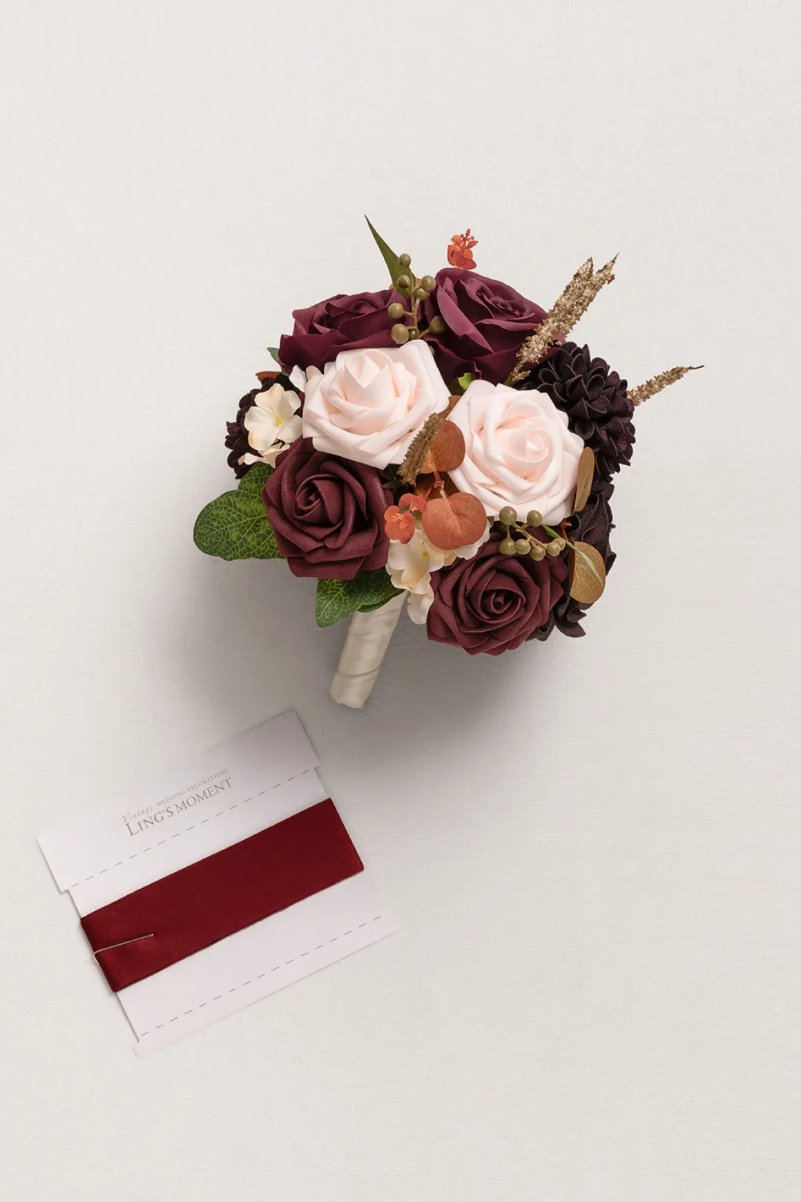 Round Bridesmaid Bouquet in Burgundy & Powder Pink (Set of 1)