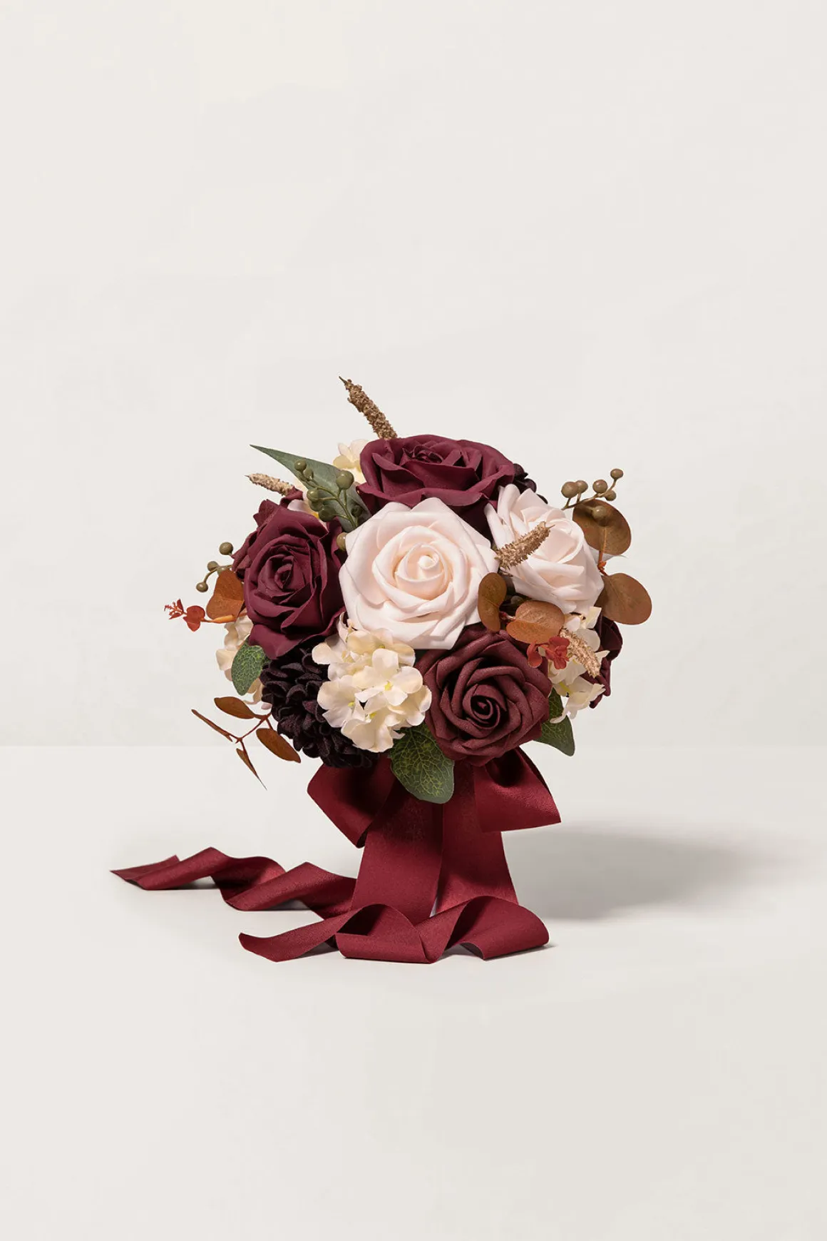 Round Bridesmaid Bouquet in Burgundy & Powder Pink (Set of 1)