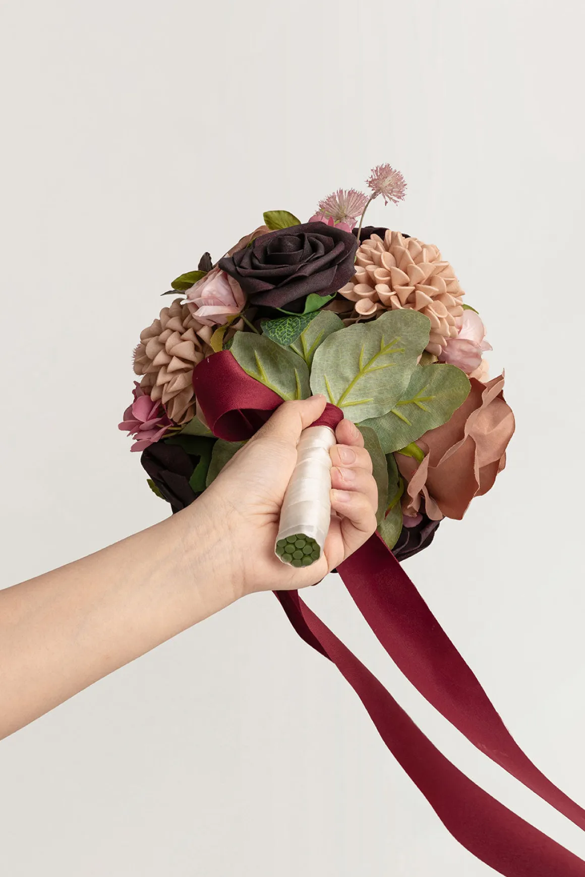 Round Bridesmaid Bouquet in Earth Brown & Black Baccara (Set of 1)