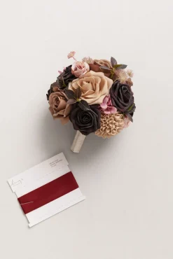 Round Bridesmaid Bouquet in Earth Brown & Black Baccara (Set of 1)