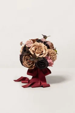 Round Bridesmaid Bouquet in Earth Brown & Black Baccara (Set of 1)
