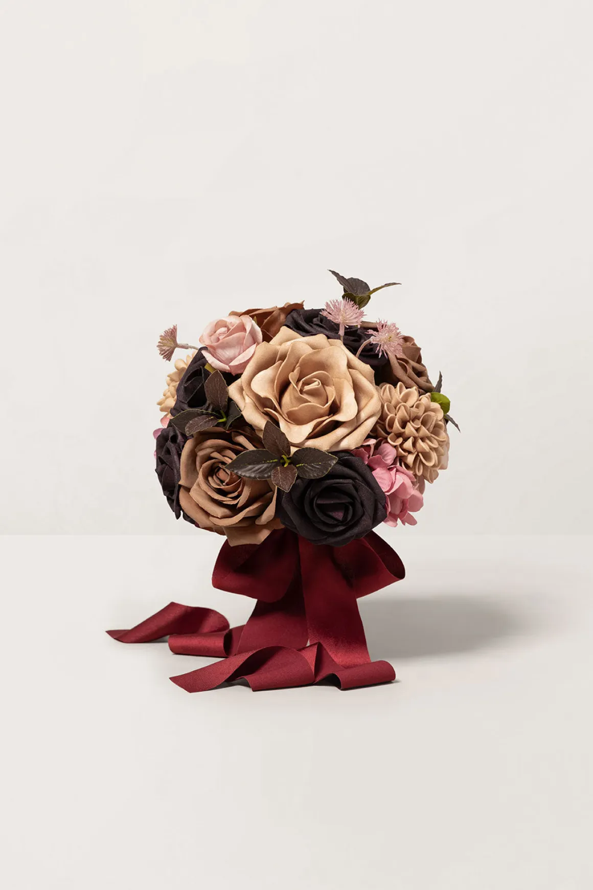 Round Bridesmaid Bouquet in Earth Brown & Black Baccara (Set of 1)