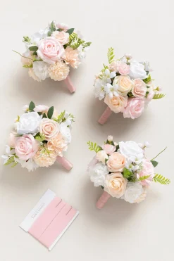 Round Bridesmaid Bouquets in Blush & Cream
