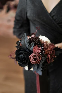 Round Bridesmaid Bouquets in Moody Burgundy & Black (Set of 1)