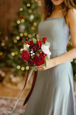 Round Bridesmaid Bouquets in Christmas Red & Sparkle