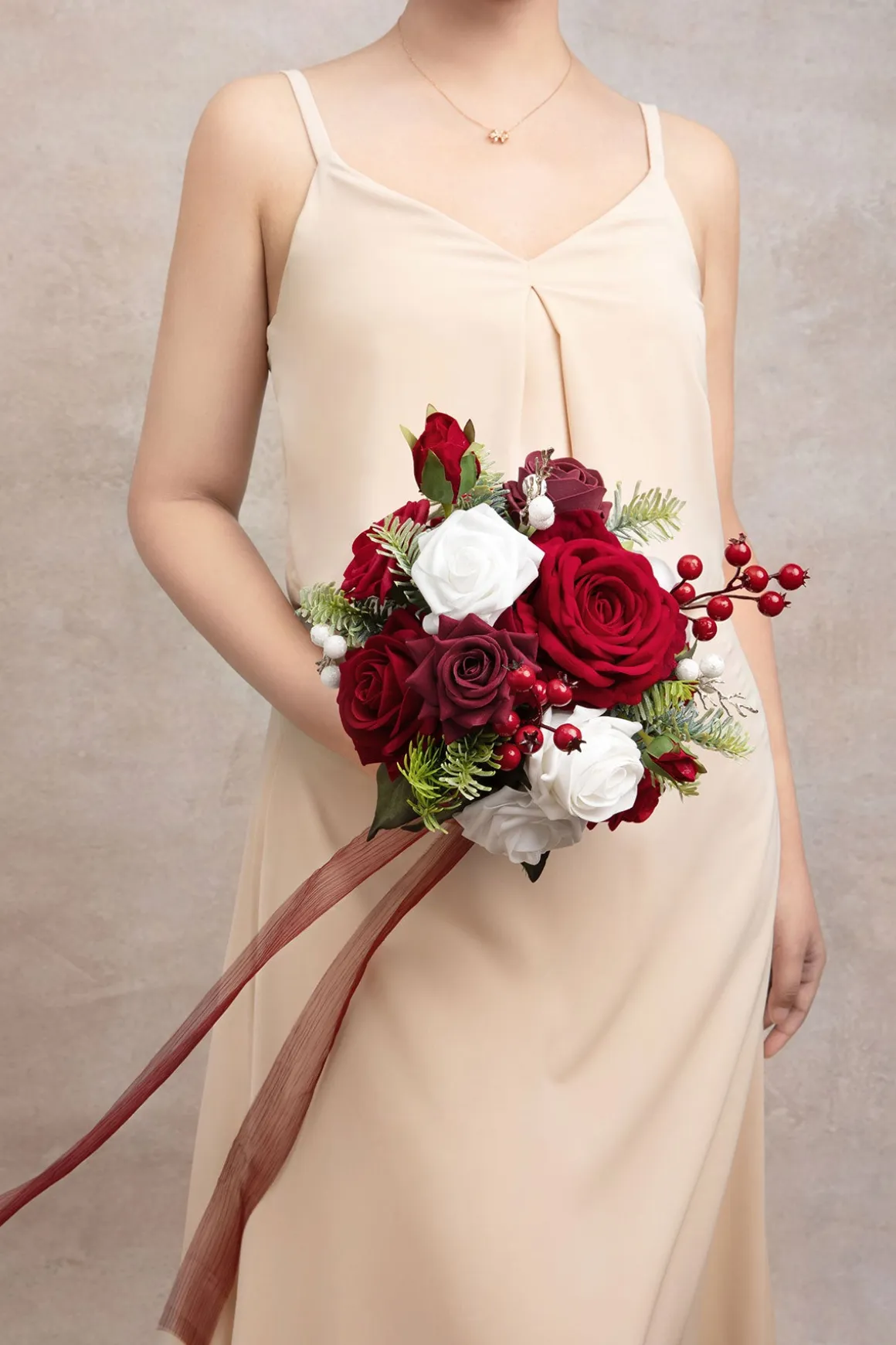 Round Bridesmaid Bouquets in Christmas Red & Sparkle