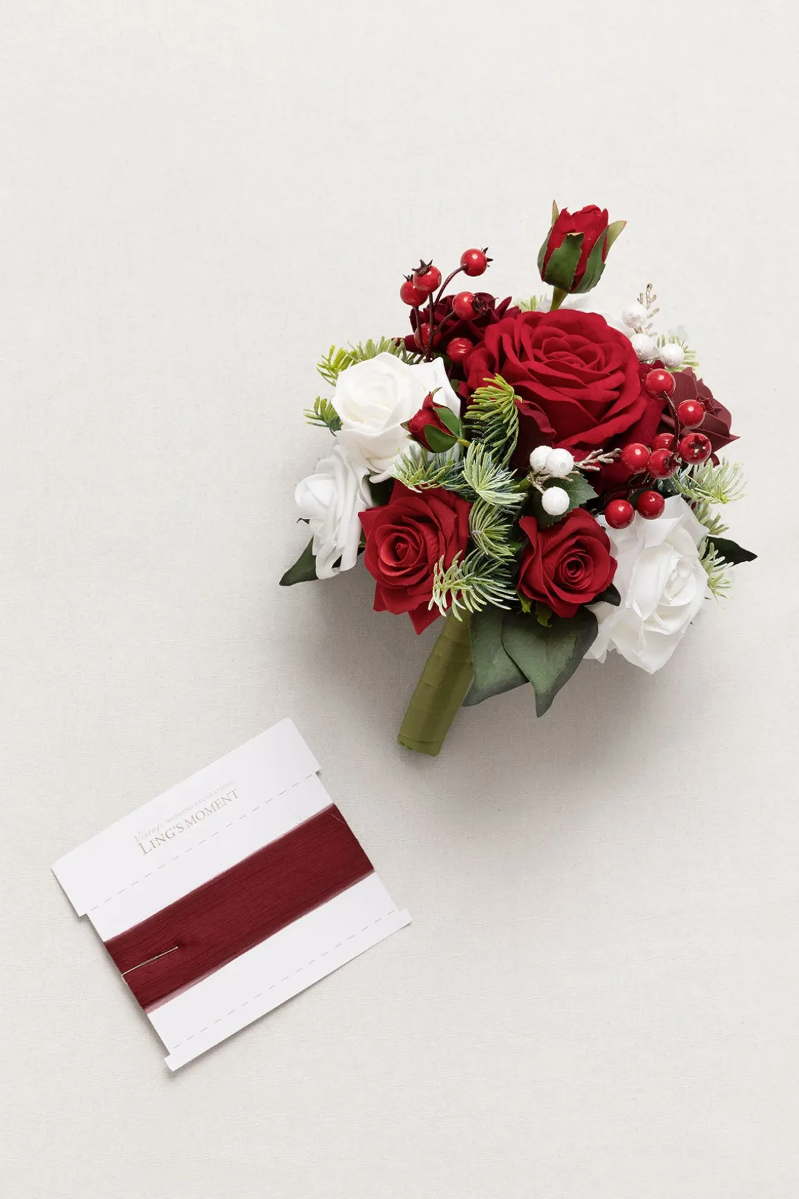 Round Bridesmaid Bouquets in Christmas Red & Sparkle