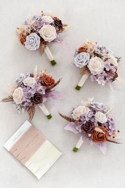 Round Bridesmaid Bouquets in Lavender Aster & Burnt Orange | Clearance