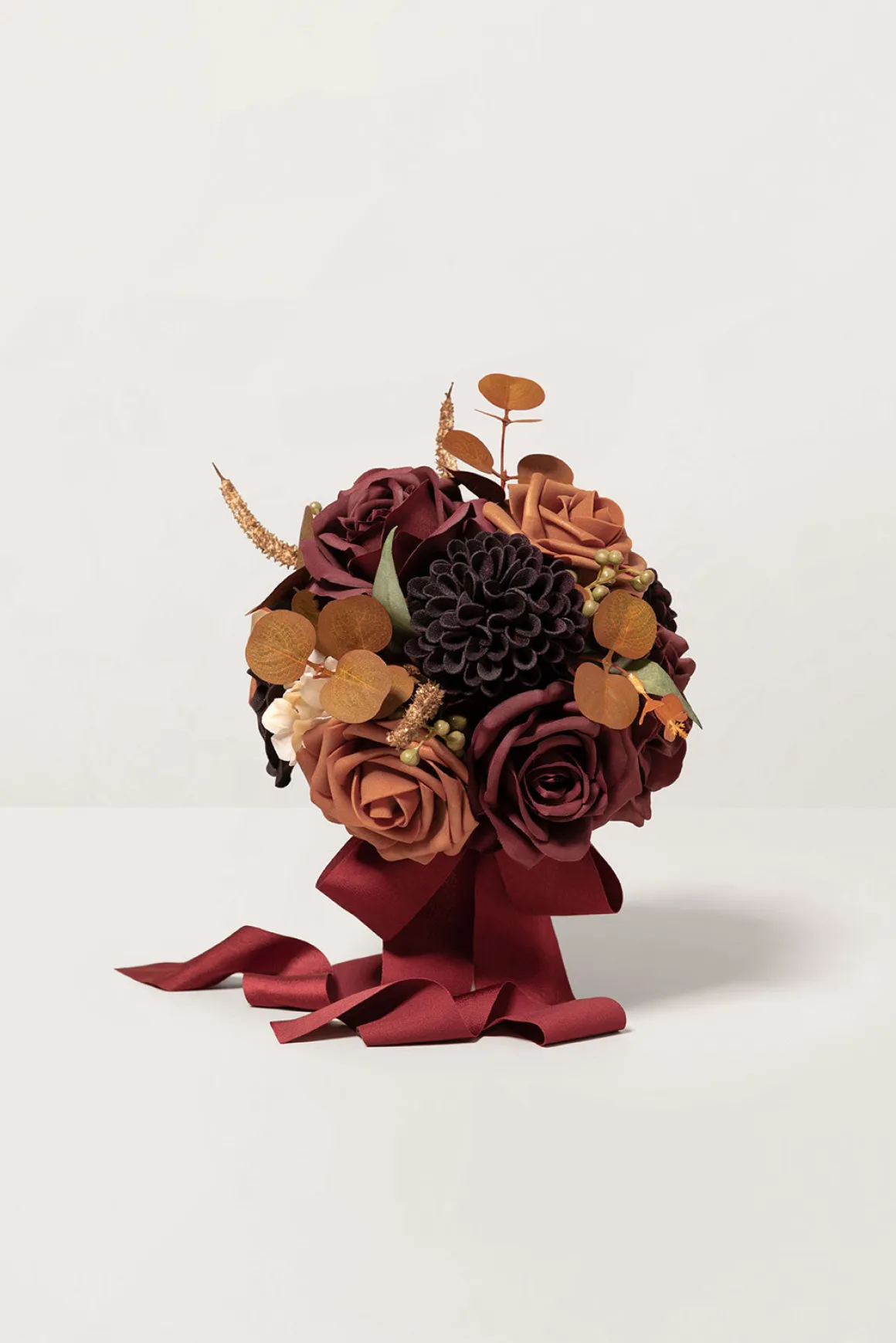 Round Bridesmaid Bouquets in Burgundy & Burnt Orange (Set of 4)