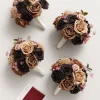 Round Bridesmaid Bouquets in Earth Brown & Black Baccara (Set of 4)