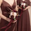 Round Bridesmaid Bouquets in Burgundy & Powder Pink (Set of 4)