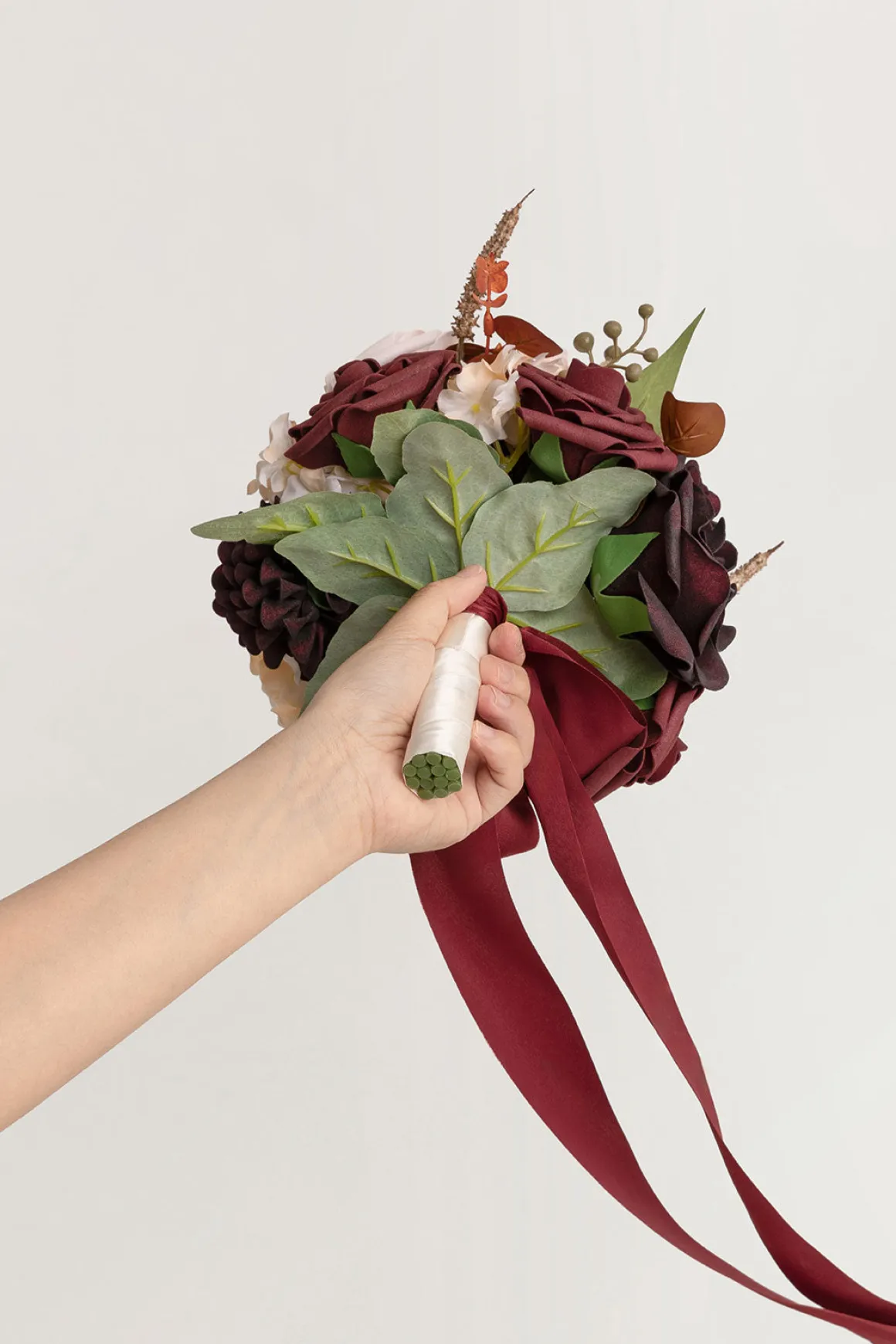 Round Bridesmaid Bouquets in Burgundy & Powder Pink (Set of 4)