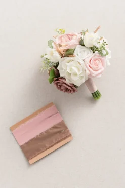 Round Bridesmaid Bouquets in Dusty Rose & Cream