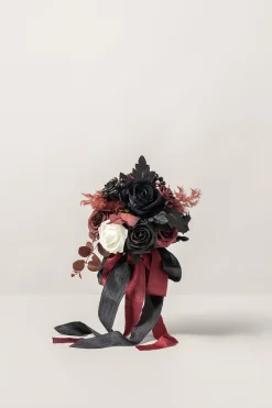 Round Bridesmaid Bouquets in Moody Burgundy & Black