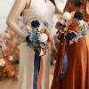 Round Bridesmaid Bouquets in Russet Orange & Denim Blue