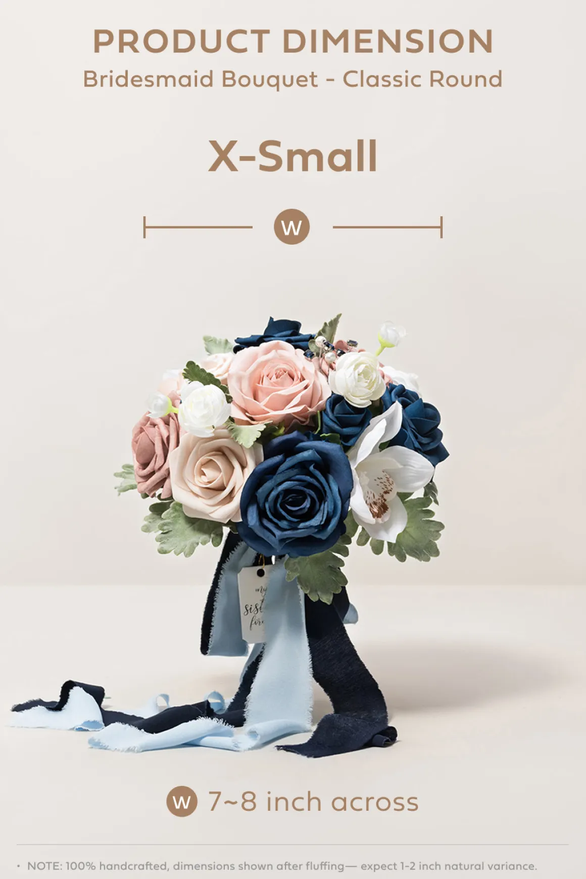 Round Bridesmaid Bouquets in Dusty Rose & Navy