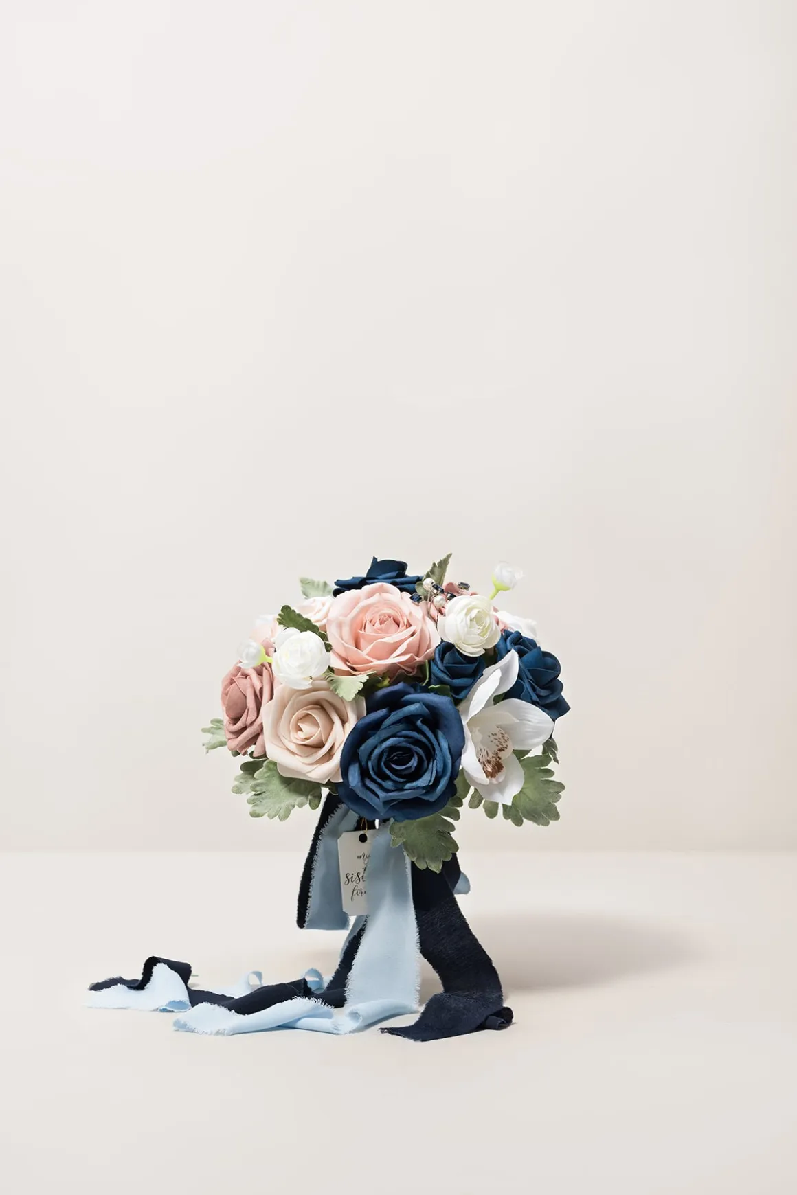 Round Bridesmaid Bouquets in Dusty Rose & Navy