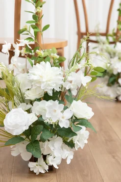 Set of 2 Wedding Aisle Runner Flower Arrangements in White & Green