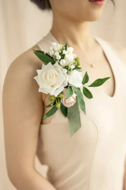 Shoulder Corsages in White & Sage | Clearance