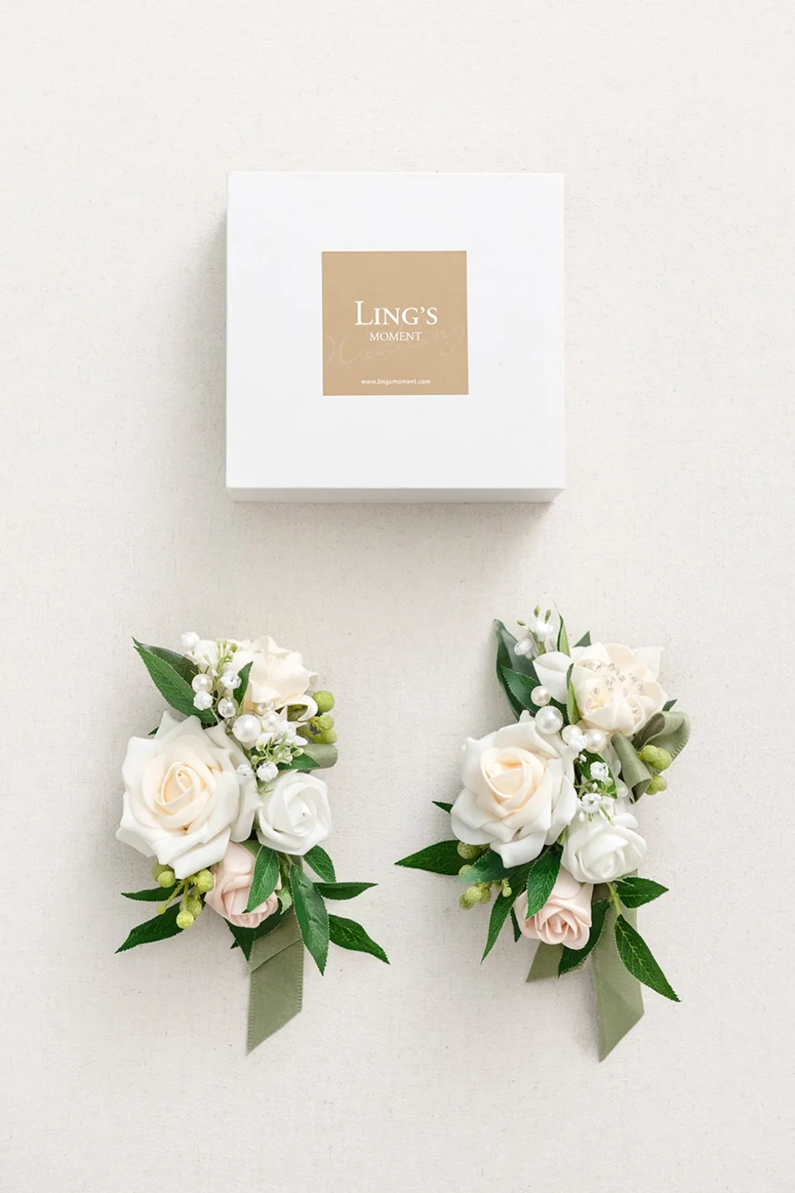 Shoulder Corsages in White & Sage | Clearance